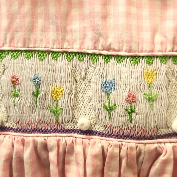 Marmellata Pink Gingham Dress with Bunny And Floral Embroidery Size 6 - Picture 7 of 7